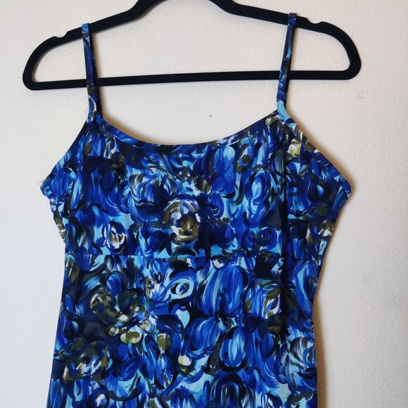 Vtg Byer Too! 90s Abstract Blue Floral Slip Dress Large Y2K Artsy Fairy Grunge - Picture 3 of 13